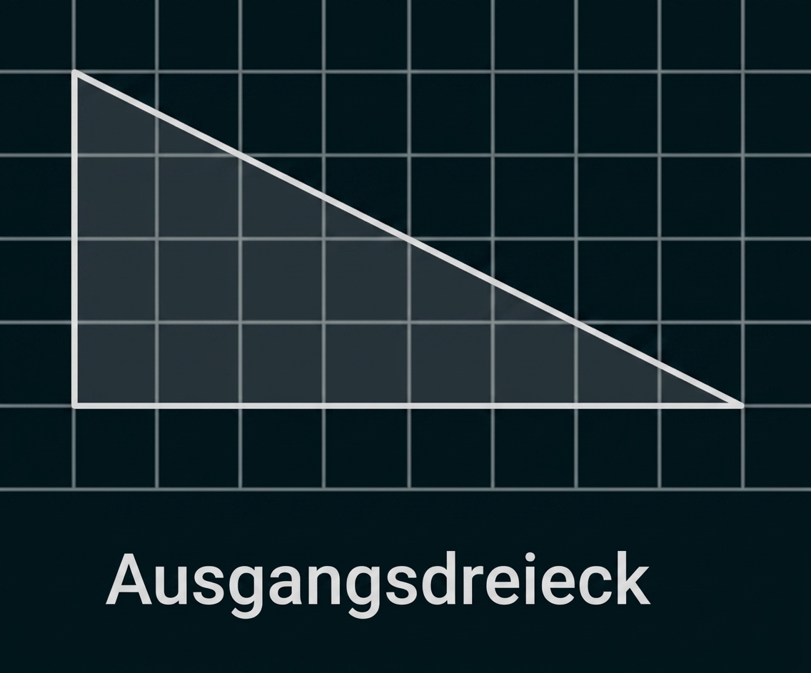 Graues rechtwinkliges Dreieck auf kariertem Hintergrund mit der Beschriftung „Ausgangsdreieck“